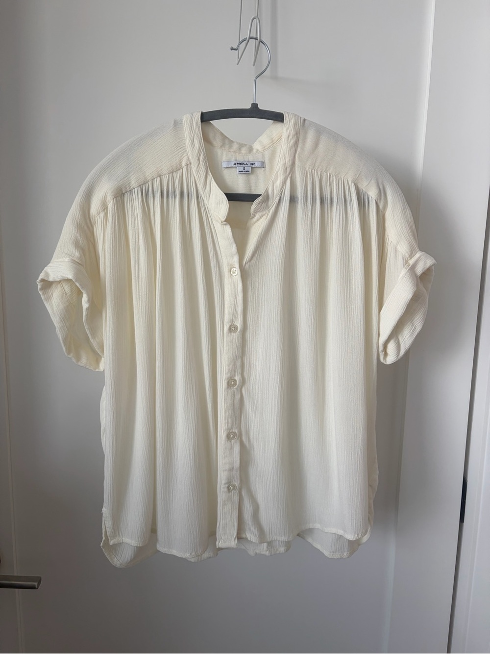 Breezy crinkle buttondown top